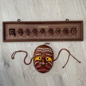 Vintage Traditional Korean Hahoe Mask and Wall Art Frame